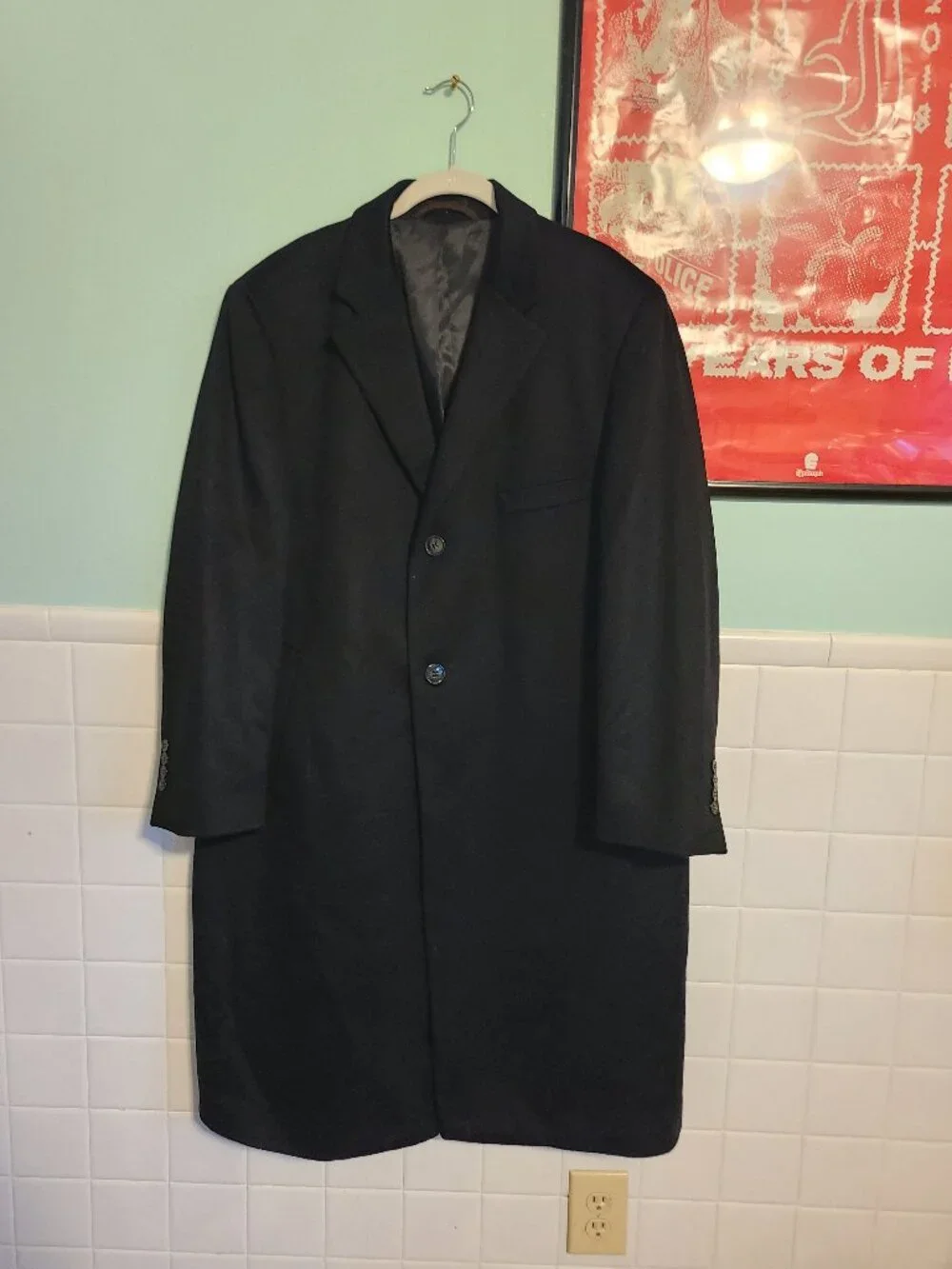 Lauren Ralph Lauren Blacck 100% Cashmere Pea Coat Overcoat Men's Size 44S